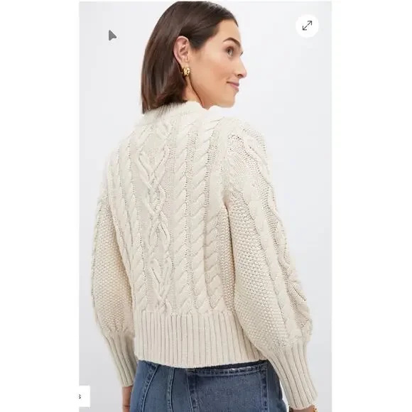 Tuckernuck Cream Cable Knit Sandstone Cotton Colette Cardigan Size SM Preppy - Picture 4 of 6